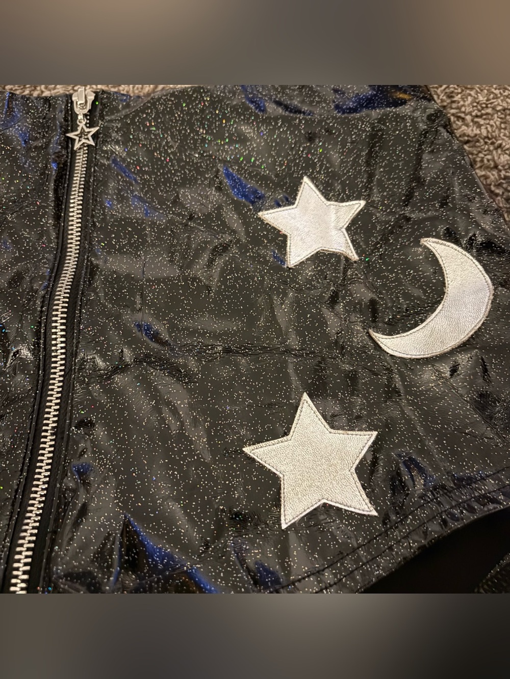 Current mood Shimmery Black High-Waist Shorts with Silver Moon & Star Appliqués - Picture 3 of 10
